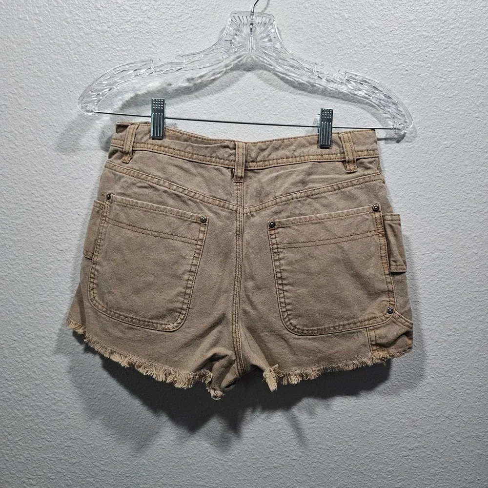 Free‎ People Tan Canvas Carpenter Utility Shorts Frayed Hem Khaki Womens 6